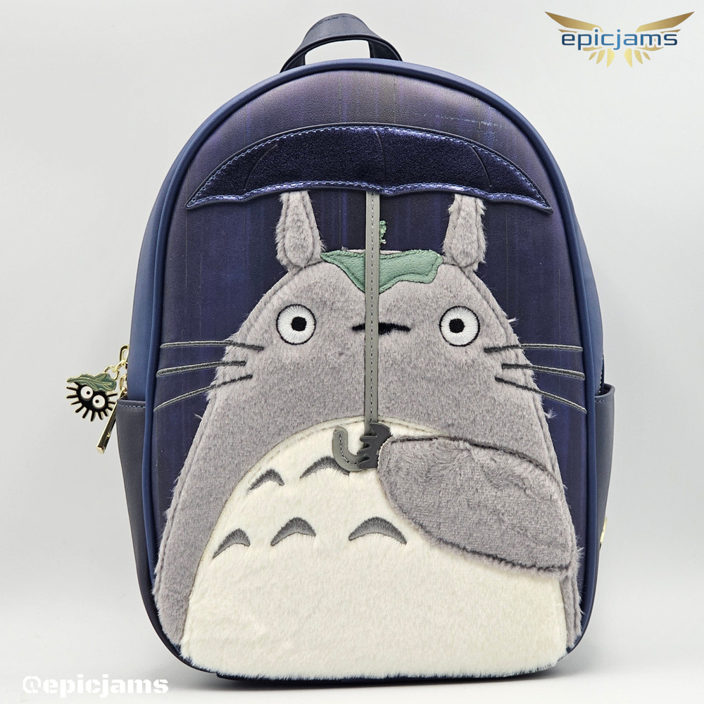 Studio Ghibli My Neighbor Totoro Umbrella Fuzzy Blue Mini Backpack Bag New